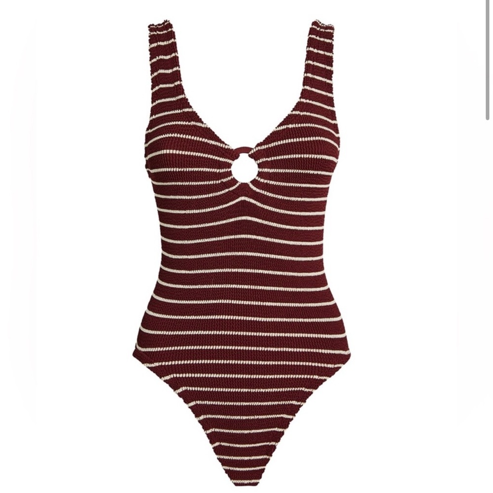 NWT hunza g striped celine swimsuit in wine/white - Picture 3 of 9
